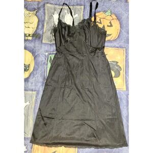 Vintage Wonder Maid Satin Slip Black Lace Trim Women's Size 34